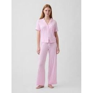 GapBody Women Pink Pajama Set Short Sleeve Button Top Wide Leg Pants Small